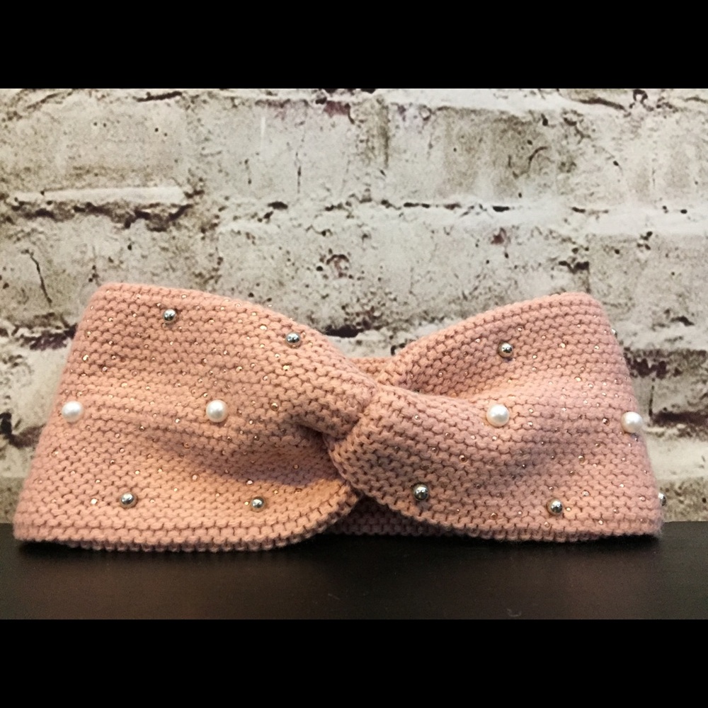 Women’s knit peach headband - pearl/beaded (OS)